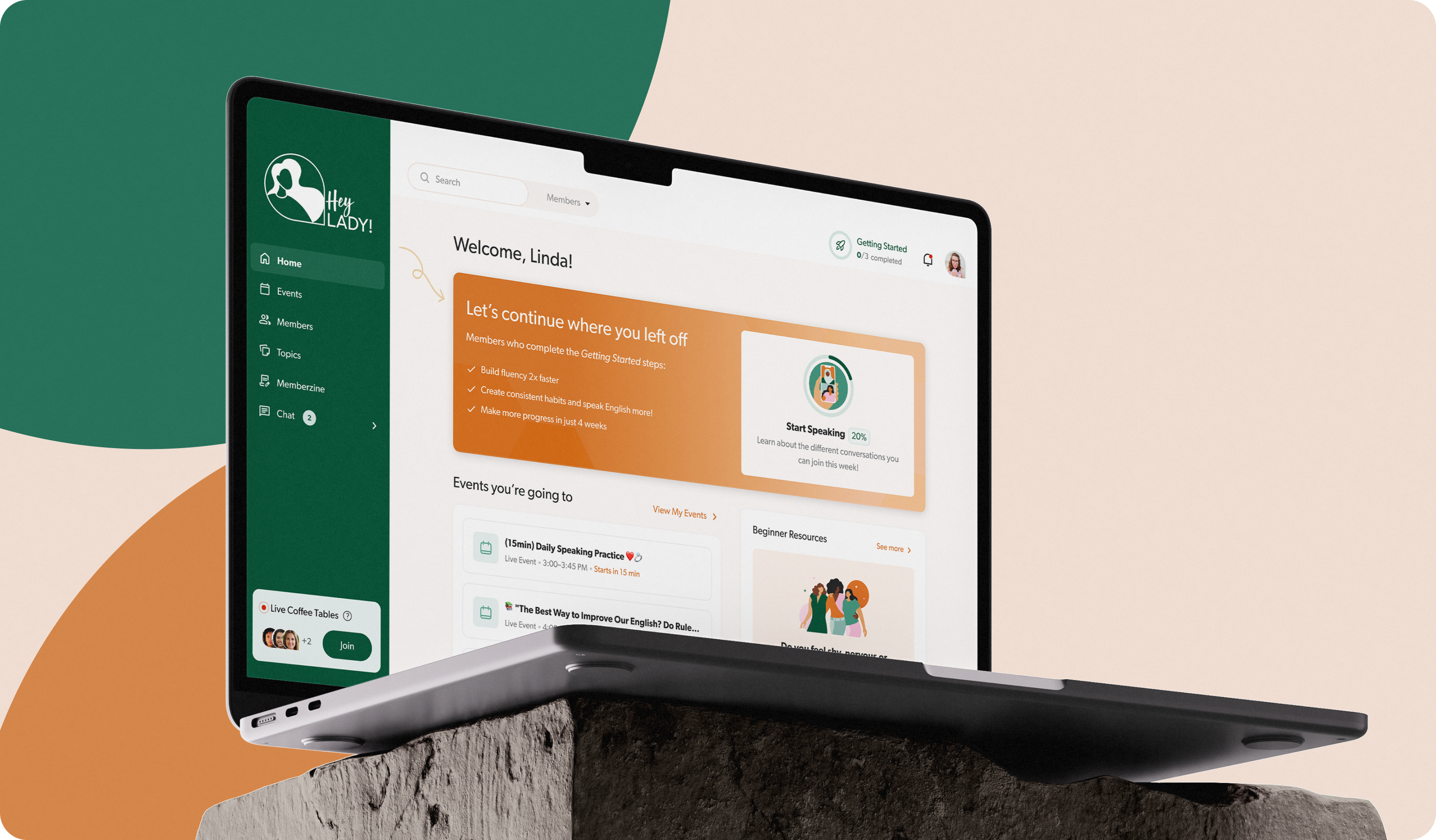 Product design for a women-only English practice community
